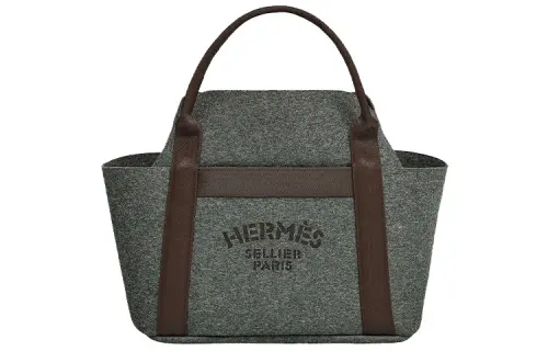 HERMES Felt Wool Canvas Horse Equipment Bag Regular Unisex Acier Gray