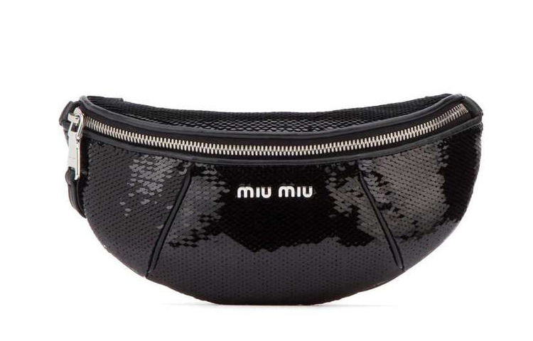MIU MIU Leather Blend Acetate Fiber Fanny Pack Women's Black