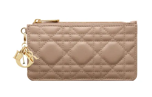 DIOR Lady Dior Lambskin Card Holder Women's Warm Taupe