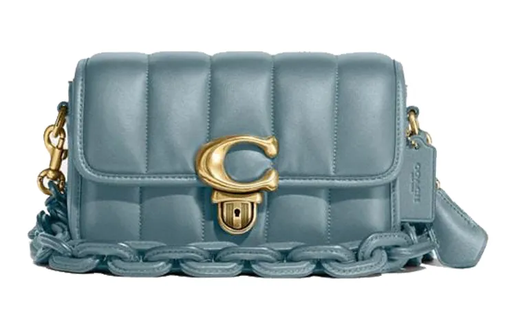 COACH Studio Sheepskin Leather Shoulder Bag Women's Sage Blue