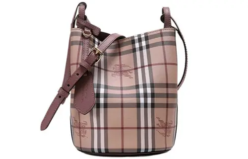 Burberry Small Lorne Haymarket Check Bucket Bag Light Elderberry