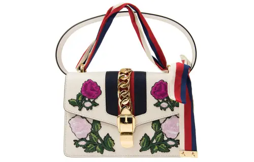 GUCCI Sylvie Cow Leather Crossbody Handbag, Shoulder Bag Women's White