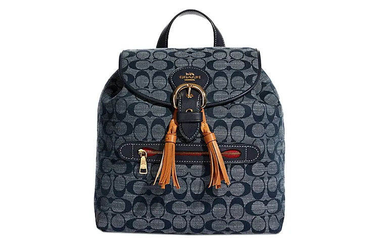 COACH Kleo Canvas Leather Backpack Medium Women's Denim Blue
