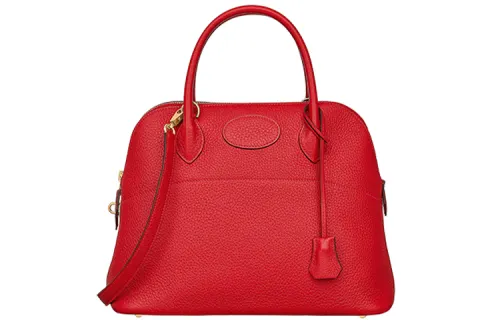 HERMES Bolide Clemence Bullock Leather Bowling Bag, Shoulder Bag, Handbag Women's S3 Rouge De Coeur Heart Red