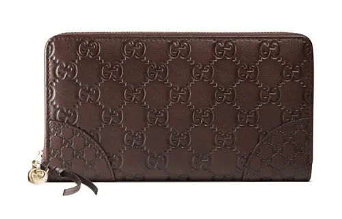 GUCCI Cow Leather Wallet Women's Brown