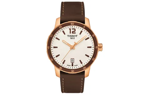 TISSOT Sports Collection Quartz Movement Unisex Watch 40mm White Dial Stainless Steel Case Leather Strap