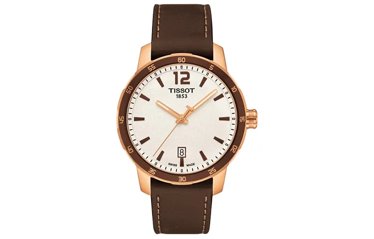 TISSOT Sports Collection Quartz Movement Unisex Watch 40mm White Dial Stainless Steel Case Leather Strap
