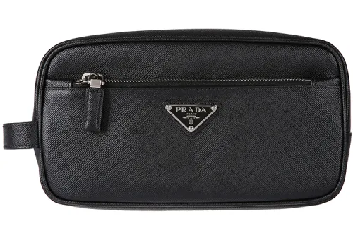 PRADA Saffiano Leather Travel Bag Unisex Black
