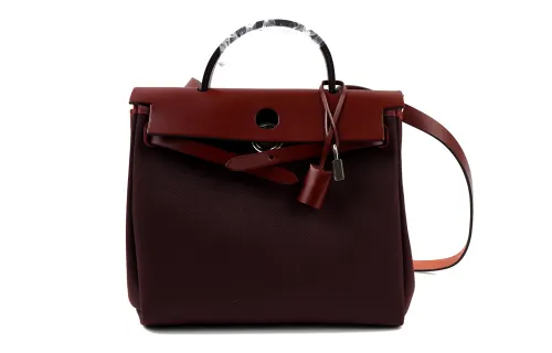 HERMES Herbag Zip Canvas With Hunter Cow Leather Shoulder Bag, Crossbody Bag, Handbag 31 Unisex