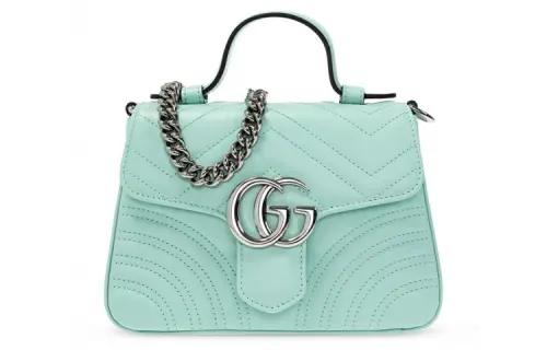 GUCCI GG Marmont Leather Messenger Bag, Crossbody Handbag, Shoulder Bag Mini Women's Green