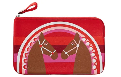 HERMES Cow Leather Clutch Women's Heart Red/Chestnut/Heart Red