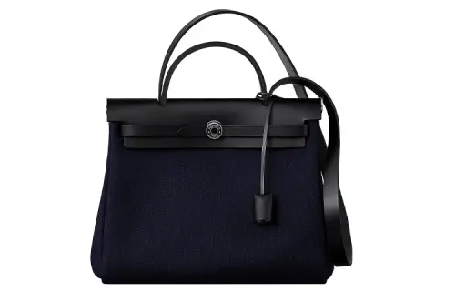 HERMES Herbag Zip Canvas With Hunter Cow Leather Shoulder Bag, Crossbody Bag, Handbag 31 Unisex Dark Blue & Black