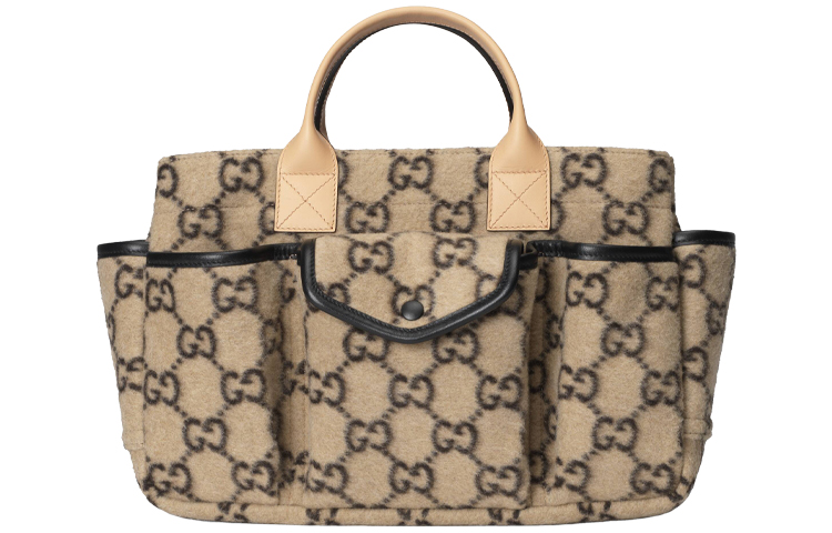 GUCCI Wool Patchwork Leather Tote Handbag, Kids' Bag Kids' Beige/Black