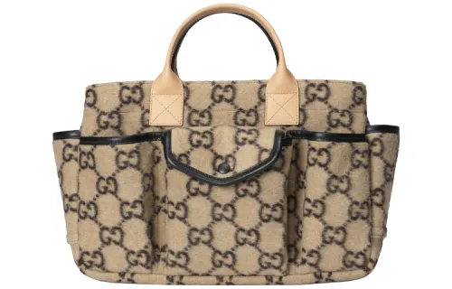 GUCCI Wool Patchwork Leather Tote Handbag, Kids' Bag Kids' Beige/Black