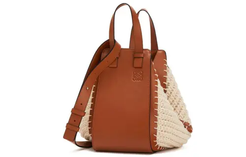 LOEWE Hammock Calfskin With Cotton Fabric Hammock Bag, Handbag, Shoulder Bag, Crossbody Bag Women's Tan/Natural