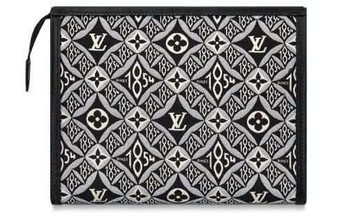 LOUIS VUITTON Natural Cow Leather Clutch Toiletry Bag, Toiletry Bag Men's Black