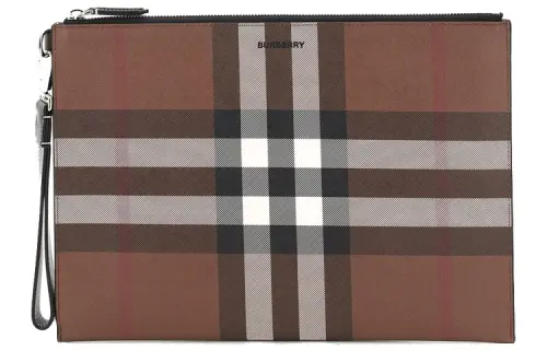 Burberry Large Check E Canvas Zip Pouch 'Dark Birch Brown'