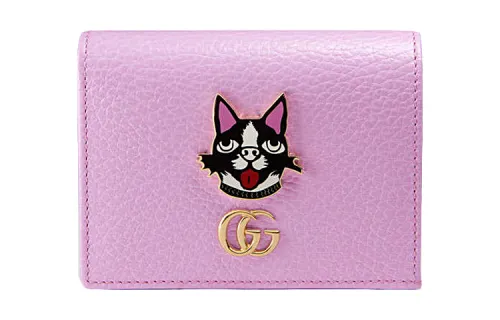 GUCCI Leather Card Holder Women's Pink