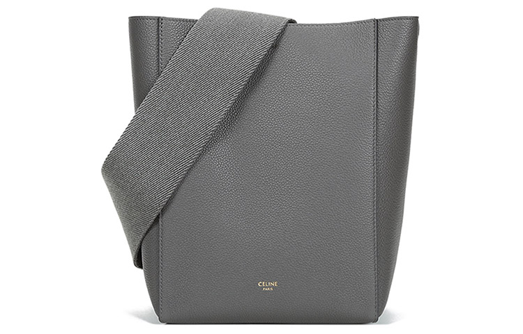 CELINE Sangle Cow Leather Bucket Bag, Shoulder Bag Small Women's Candy Gray