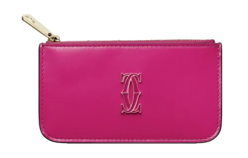 CARTIER Zip Closure Cow Leather Card Holder Women's Fuchsia