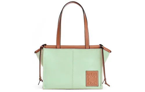 LOEWE Cushion Tote Canvas With Calfskin Tote Bag, Shopping Bag, Shoulder Bag, Handbag, Canvas Bag Women's Light Green