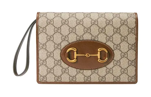 GUCCI Canvas With Leather Wristband Wallet Clutch Women's Ebony/Brown