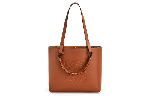 LOEWE Anagram Open Top Grain Calfskin Tote Bag, Shoulder Bag, Handbag Small Women's Tan