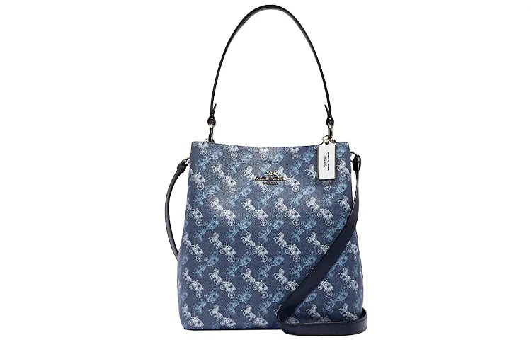 COACH Town Pebbled Leather Shoulder Bag Medium Women's Blue