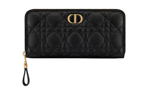 DIOR Caro Soft Calfskin Clutch Wallet Women's Black