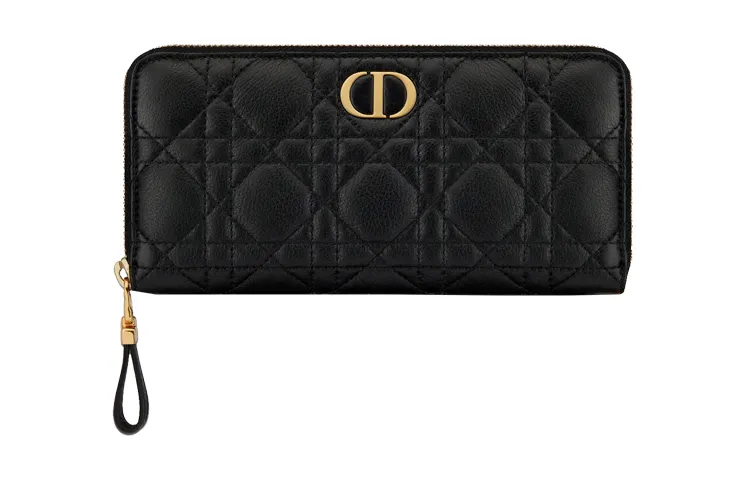 DIOR Caro Soft Calfskin Clutch Wallet Women's Black