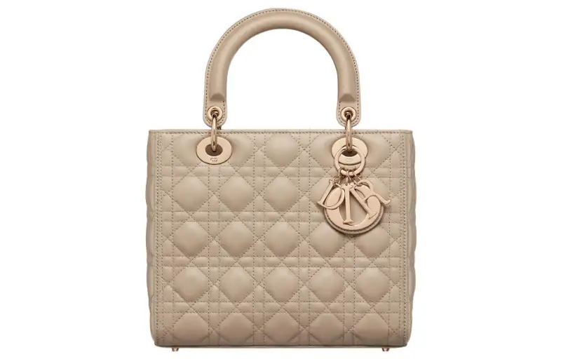 DIOR Lady Dior Wicker Pattern Sheepskin Handbag Medium Women's Natural