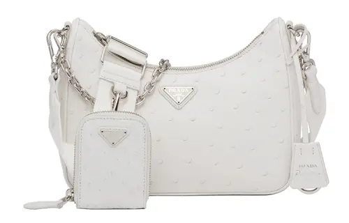 PRADA Zip Closure Ostrich Leather Shoulder Bag, Handbag, Shoulder Bag Women's White