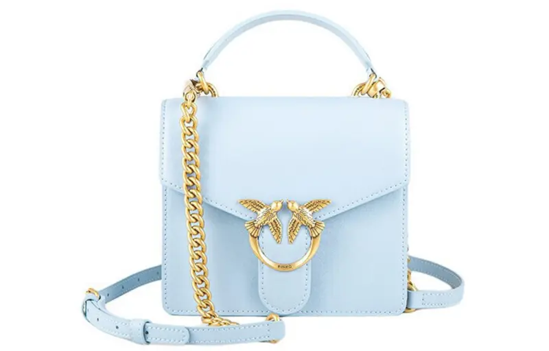 PINKO Cow Leather Bird Bag, Swallow Bag, Portable Crossbody Bag, Shoulder Bag Mini Women's Sky Blue