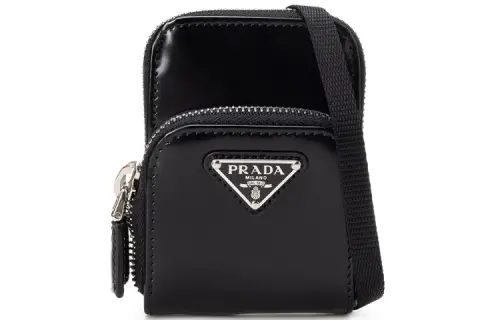 PRADA Shiny Cow Leather Shoulder Bag, Crossbody Bag Mini Unisex Black