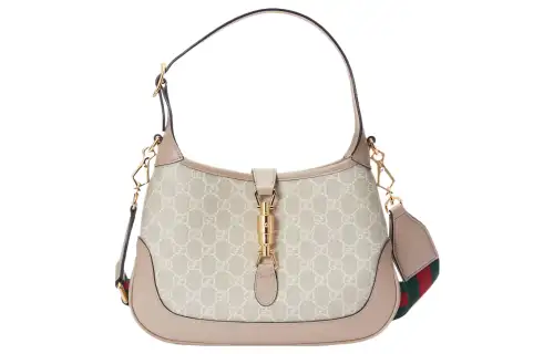 GUCCI Jackie 1961 Canvas With Leather Trim Crescent Shoulder Bag Shoulder Bag, Crossbody Bag Women's Beige