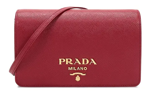 PRADA Saffiano Leather Crossbody Bag, Shoulder Bag Mini Women's Red