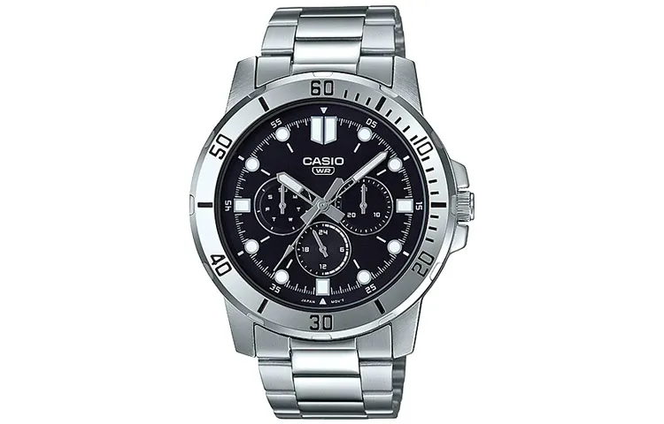 CASIO STANDARD Three Eye Needle Quartz Movement Stainless Steel Strap Watch Men's Watches Black Dial