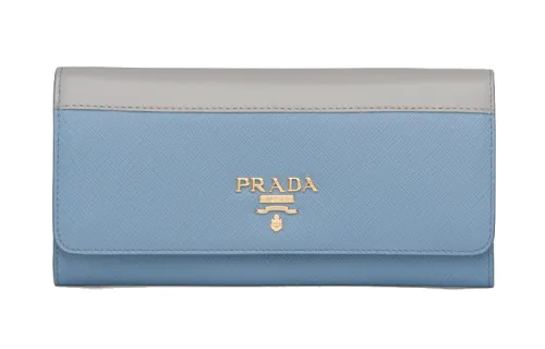 PRADA Saffiano Flap Leather Wallet Women's Blue