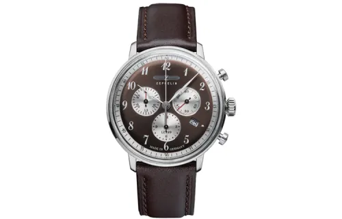 ZEPPELIN Quartz waterproof universal men's watch, coffee dial, case stainless steel, watch strap, quartz mechanism, 30meter, genuine leather