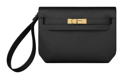 HERMES Kelly Depeches Cow Leather Clutch 25 Men's Black