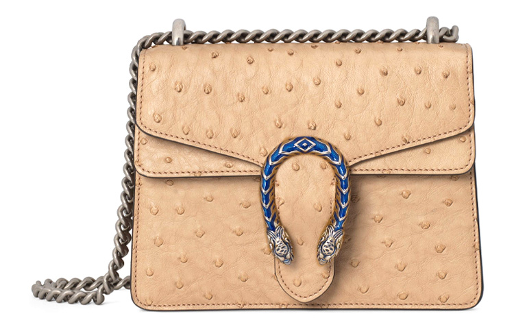 GUCCI Dionysus Ostrich Leather Crossbody Bag, Shoulder Bag Mini Women's Brown