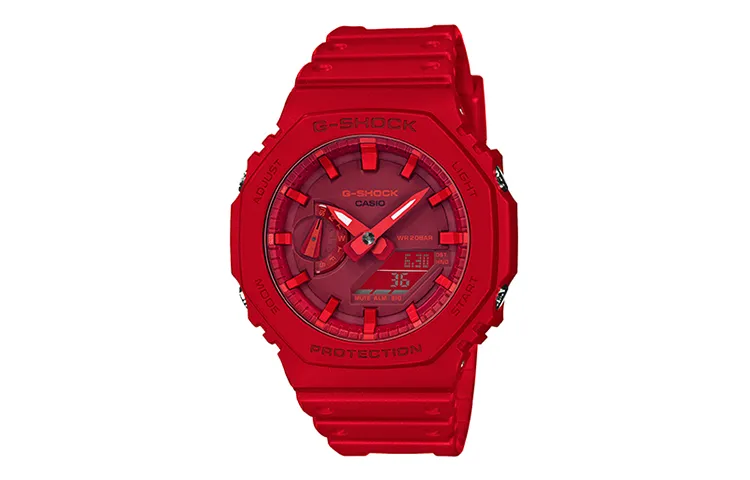CASIO Men Liquid Crystal/Analog Dual Display Series Red Watch GA-2100-4APR