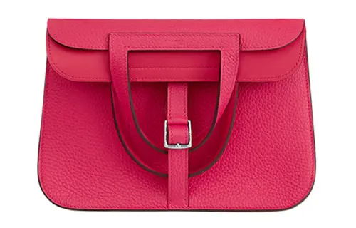 HERMES Halzan Clemence Bullock Leather Shoulder Bag, Crossbody Bag, Handbag Women's Bright Pink