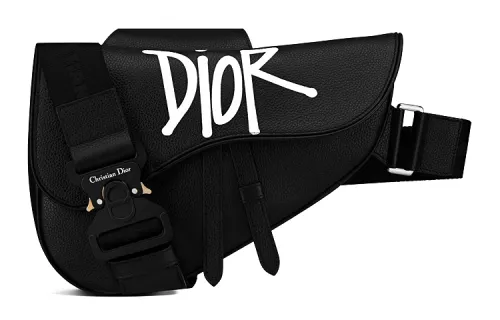 DIOR SACAI Shawn Collaboration Saddle Grain Leather Saddle Bag Fanny Pack Sling Bag Crossbody Bag Men's Black