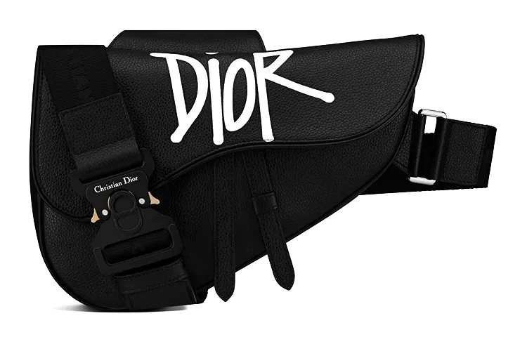 DIOR SACAI Shawn Collaboration Saddle Grain Leather Saddle Bag Fanny Pack Sling Bag Crossbody Bag Men's Black