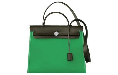HERMES Herbag Zip H Plume Canvas And Hunter Leather Finish Shoulder Bag, Crossbody Bag, Handbag 31 Unisex