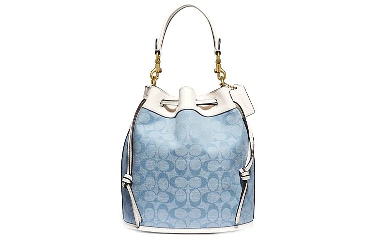 COACH Field Canvas With Leather Handbags Medium Women's White & Denim Blue