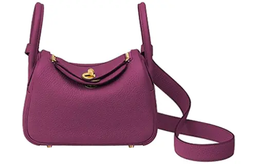 HERMES Lindy Taurillon Clemence Cow Leather Handbag 19 Women's P9 Anemone Sea Anemone Purple