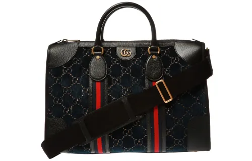 GUCCI Velvet Patchwork Leather Travel Bag, Shoulder Bag, Crossbody Bag, Handbag Medium Men's Dark Blue
