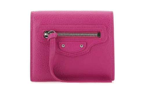 Balenciaga Pebble Leather Wallet Women's Fuchsia
